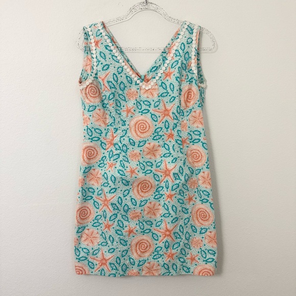 VINTAGE LILLY PULITZER WOMEN'S SEA LIFE MOTIF LINED SHIFT DRESS Size 10 - Picture 1 of 8